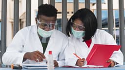 Scientists working in laboratory
