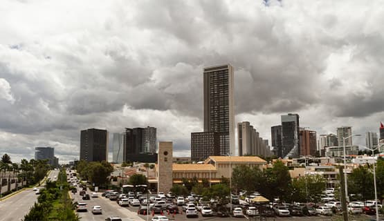 City skyline with business district